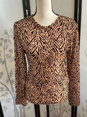 Zara Black and Tan Animal-Print Long Sleeve Top